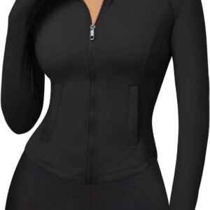 Trendy Queen Women’s Full Zip Up Scrubs Lightweight Jacket Cropped Long Sleeve Workout Sweatshirts Slim Fit Running Hoodies