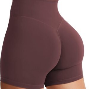 YEOREO Women’s Biker Shorts 3.6″ / 4.5″ / 6″ Workout Gym Shorts High Waist Tummy Control Hidden Scrunch Running Yoga Deep Chocolate