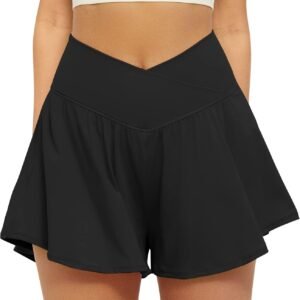 FireSwan Crossover Athletic Shorts for Women 2 in 1 Flowy Running Shorts with Pockets Spandex Butterfly Workout Tennis Skorts