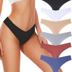 Hellopopgo Seamless Thongs For Women V-waisted No Show Thong Seamless Panties Breathable Comfortable Underwear Womens 6-Pack