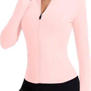 LOMON Women’s Athletic Jackets Cropped Long Sleeve Workout Tops Yoga Zip Up Jackets Gym Tops Golf Shirts