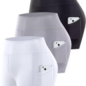 3 Pack Biker Shorts with Pockets Women,5” Soft High Waist Tummy Control Yoga Workout Athletic Running