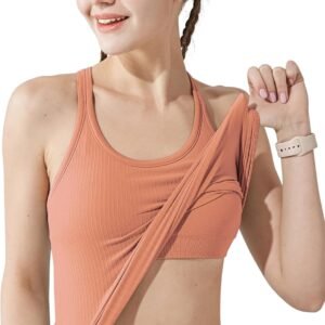Yoga Racerback Tank Top for Women with Built in Bra,Women’s Padded Sports Bra Fitness Workout Running Shirts