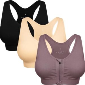 Women’s Zip Front Sports Bra Wireless Post-Surgery Bra Active Yoga Sports Bras