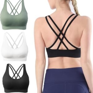AKAMC Women’s Removable Padded Sports Bras Medium Support Workout Yoga Bra 3 Pack