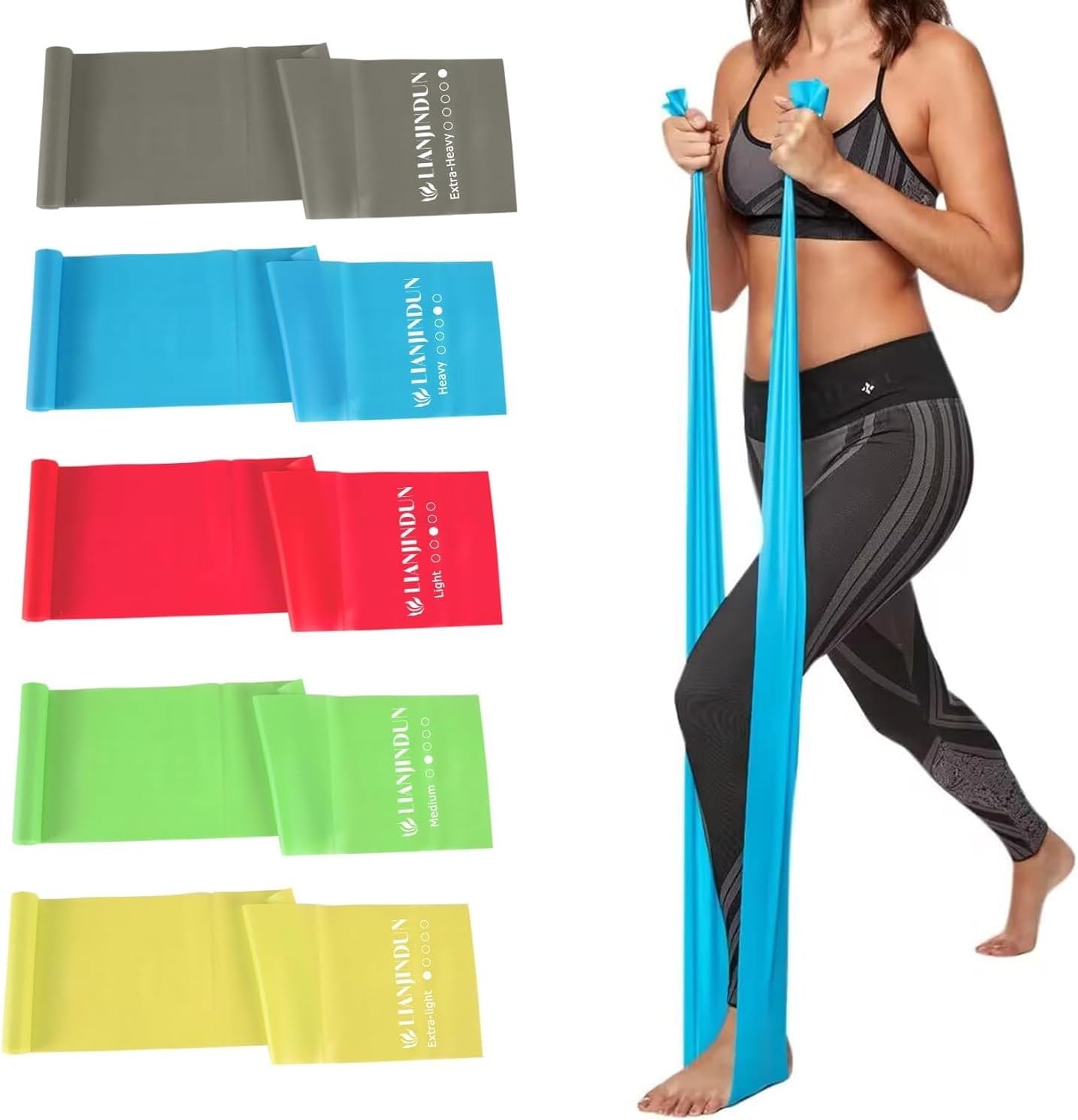 Lianjindun 5 Pcs Professional Resistance Bands. Latex-Free, Elastic Band, Work Out Bands, Stretch Bands for Working Out Women or Men, Exercise Bands Set for Physical Therapy, Yoga, Pilates - Image 2