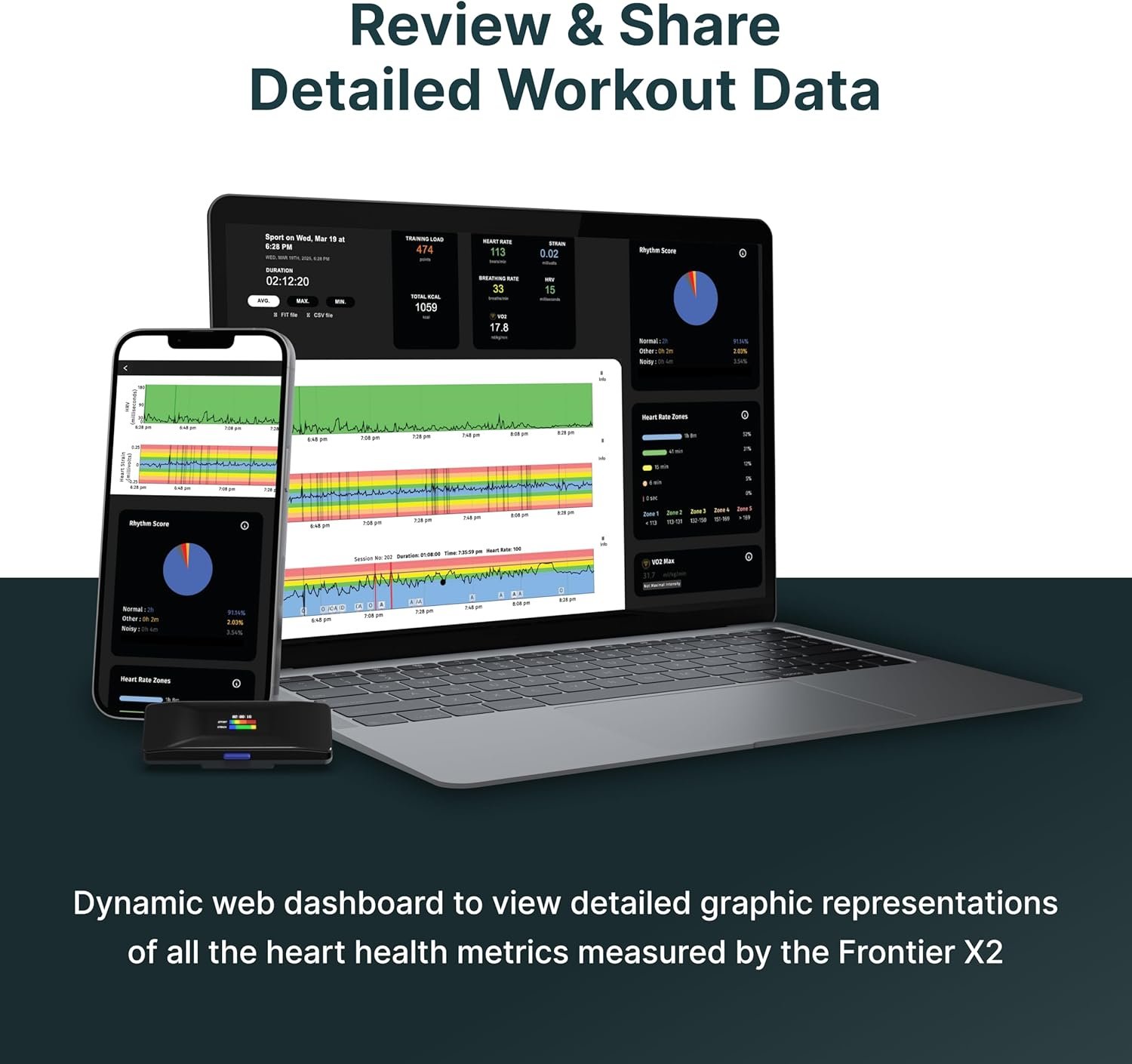 Frontier X2 Smart Heart Rate Monitor Chest Strap, Wearable Heart Rate Monitor with Strain, Breathing Rate, Real Time Vibration Alerts and 20+ Fitness Activities with Continuous Heart Monitoring - Image 9