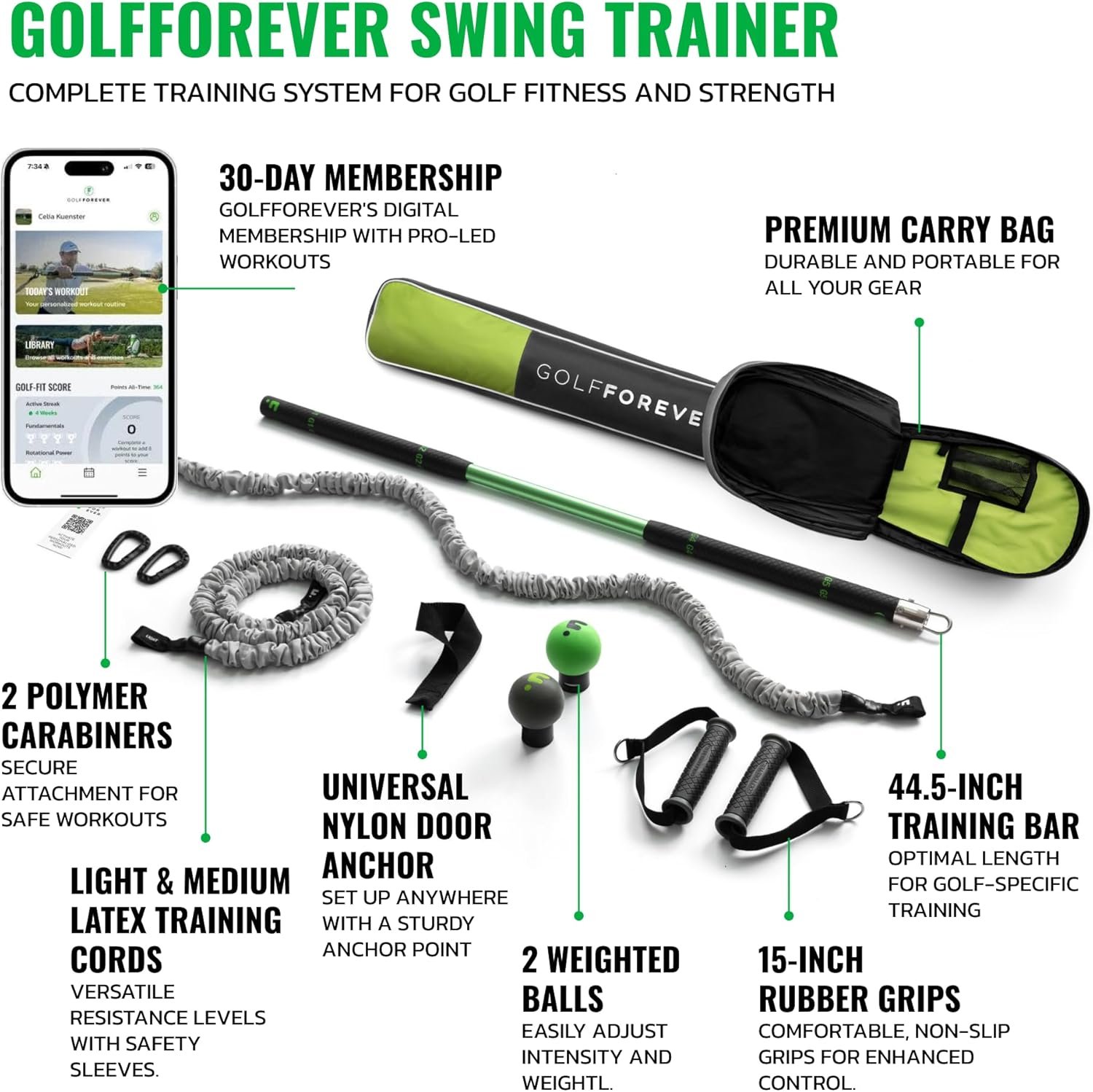 GolfForever Swing Trainer – Golf Training & Fitness System for Strength, Flexibility & Swing Power – Includes 30-Day Membership & Training Bar for Golf-Specific Workouts - Image 4