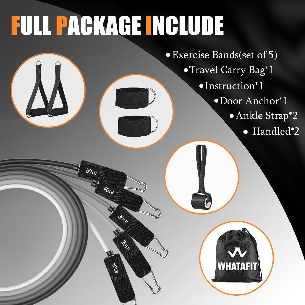 WHATAFIT Resistance Bands, Exercise Bands,Resistance Bands for Working Out, Work Out Bands with Handles for Men and Women Fitness, Strength Training Home Gym Equipment - Image 3