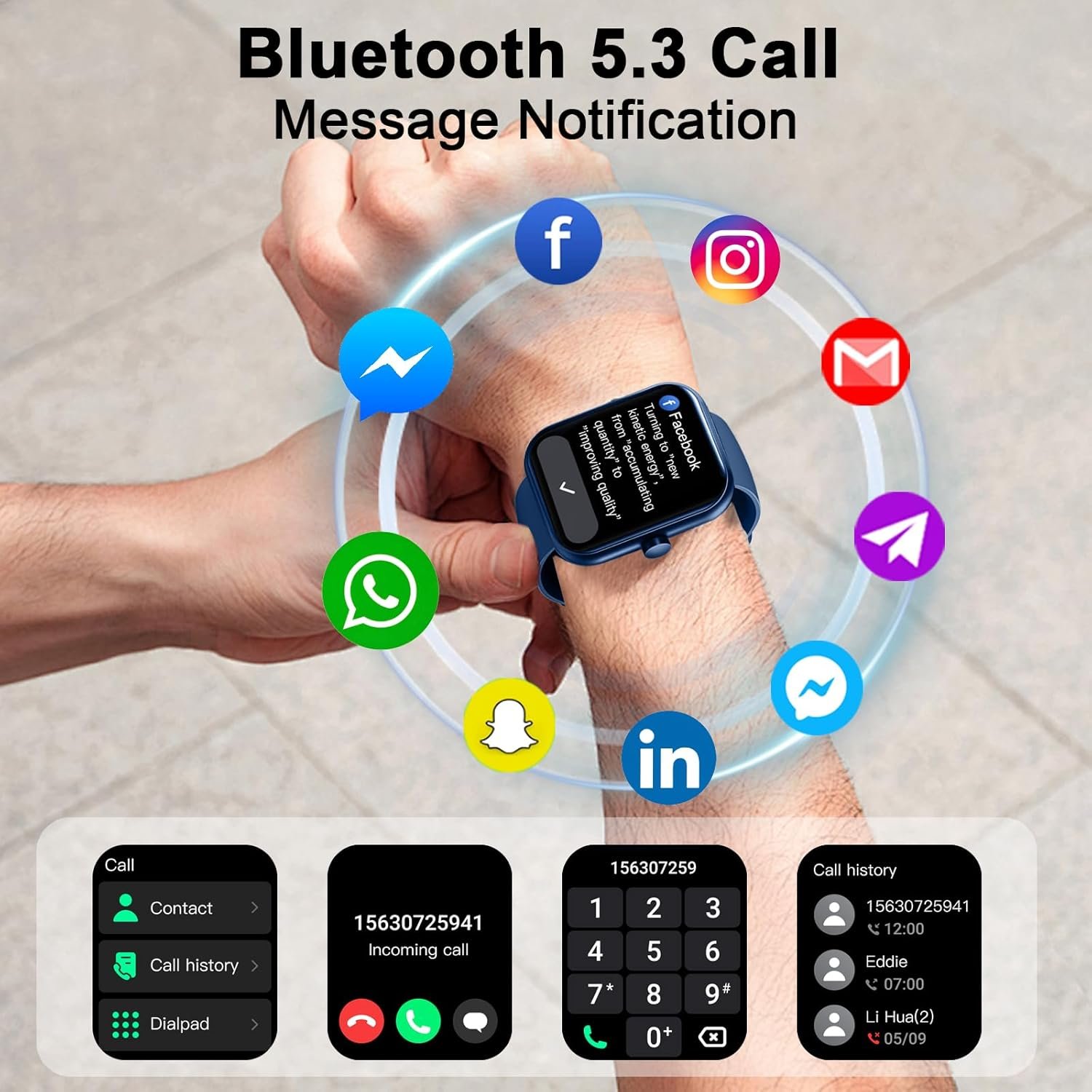 Smart Watch(Answer/Make Call), 1.96" HD Smartwatch for Men Women, 2025 Fitness Watch with 110+ Sport Modes/Heart Rate/Sleep Monitor/Pedometer, IP68 Waterproof Fitness Activity Tracker for Android iOS - Image 3
