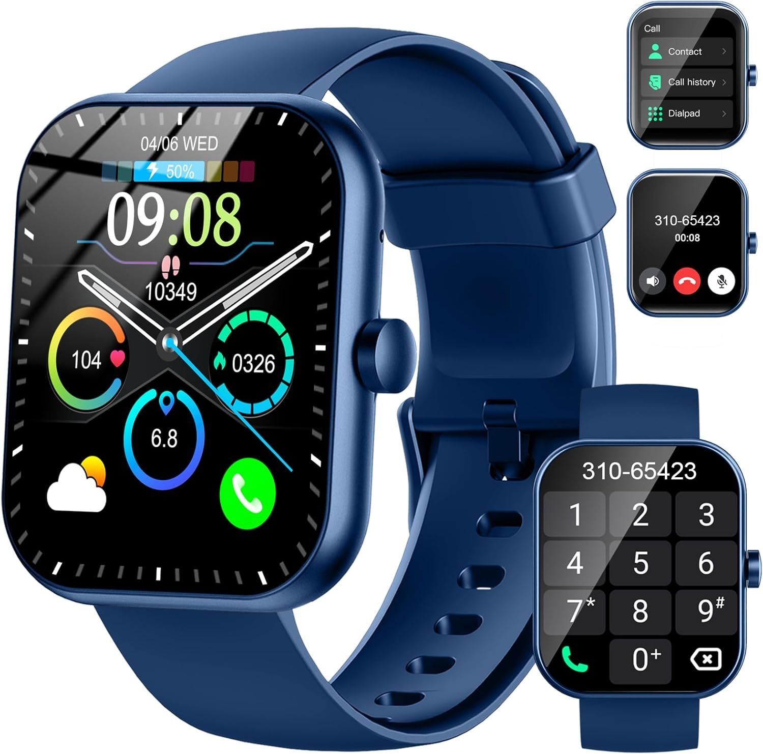 Smart Watch(Answer/Make Call), 1.96" HD Smartwatch for Men Women, 2025 Fitness Watch with 110+ Sport Modes/Heart Rate/Sleep Monitor/Pedometer, IP68 Waterproof Fitness Activity Tracker for Android iOS - Image 2