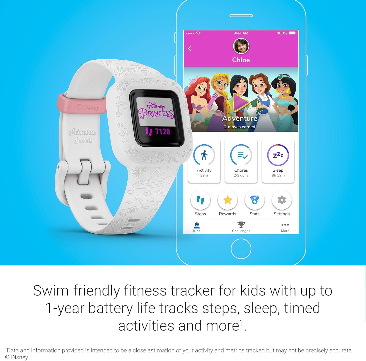 Garmin vivofit jr. 3, Fitness Tracker for Kids, Swim-Friendly, Up to 1-Year Battery Life, Disney Princess - Image 4
