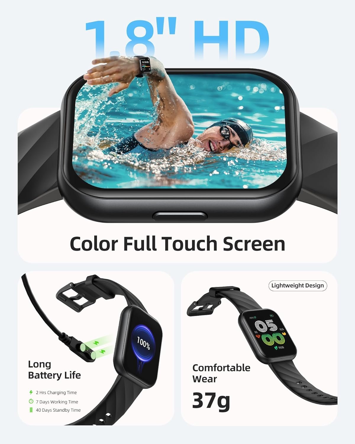 Parsonver Smart Watch, 5ATM Waterproof Watch for Swimming, Fitness Activity Tracker with 110+ Sports Modes, Heart Rate/Sleep/SpO2/Calories Monitor, Pedometer, Fitness Watch for Android & iPhone, Black - Image 8