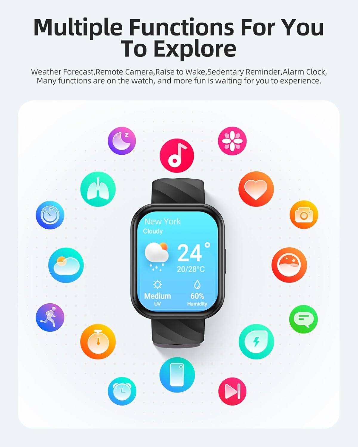 Parsonver Smart Watch, 5ATM Waterproof Watch for Swimming, Fitness Activity Tracker with 110+ Sports Modes, Heart Rate/Sleep/SpO2/Calories Monitor, Pedometer, Fitness Watch for Android & iPhone, Black - Image 9