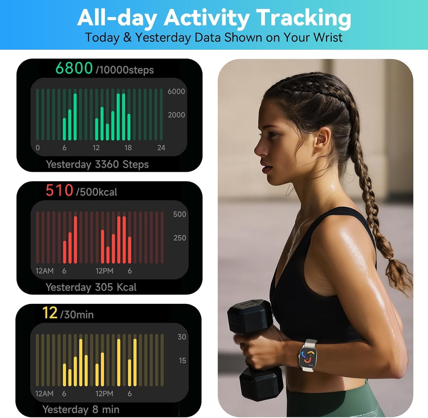 EURANS Smart Watch No App/Phone Required, 1.85" HD Display |Waterproof Watch with Heart Rate & Sleep Monitor | Step Counter for Walking, Pedometer Watch for Women/Men - Image 4