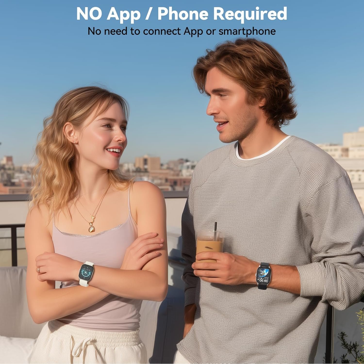 EURANS Smart Watch No App/Phone Required, 1.85" HD Display |Waterproof Watch with Heart Rate & Sleep Monitor | Step Counter for Walking, Pedometer Watch for Women/Men - Image 3