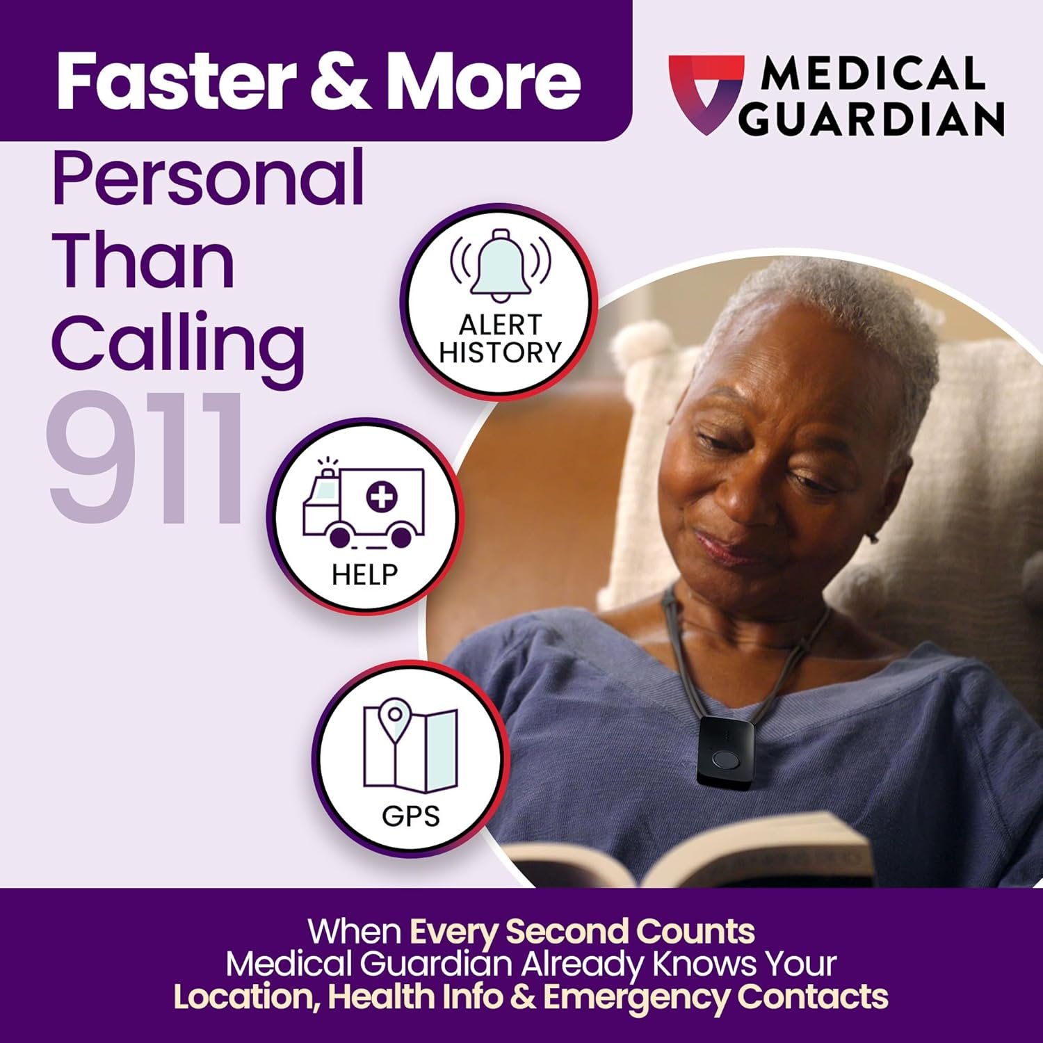 Medical Guardian MGMini | Medical Alert Device for Seniors | Water-Resistant, Emergency Call Button, 24/7 Monitoring, Step Counter, GPS Tracking | Monthly Subscription Required | Black - Image 9