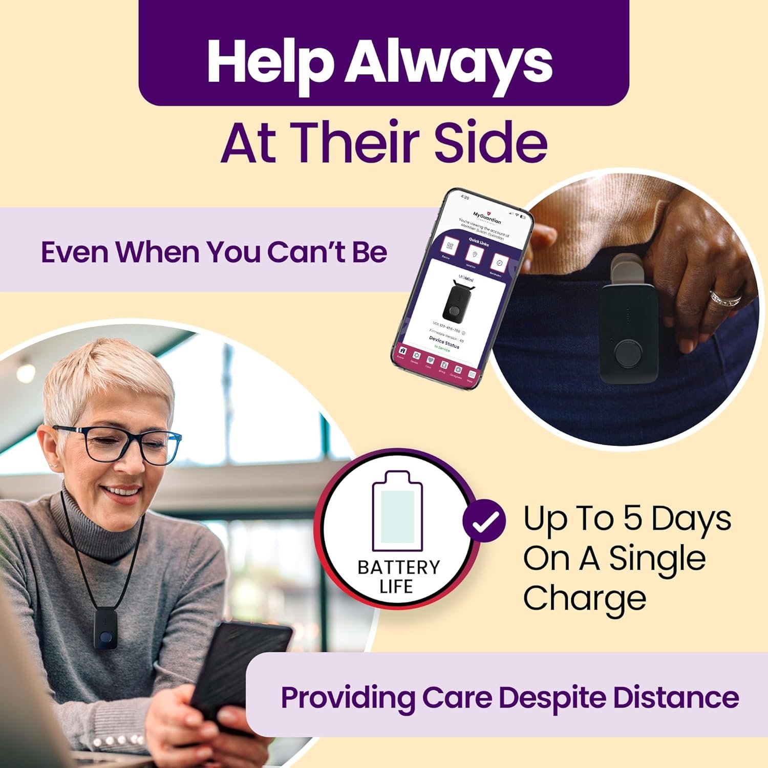 Medical Guardian MGMini | Medical Alert Device for Seniors | Water-Resistant, Emergency Call Button, 24/7 Monitoring, Step Counter, GPS Tracking | Monthly Subscription Required | Black - Image 8